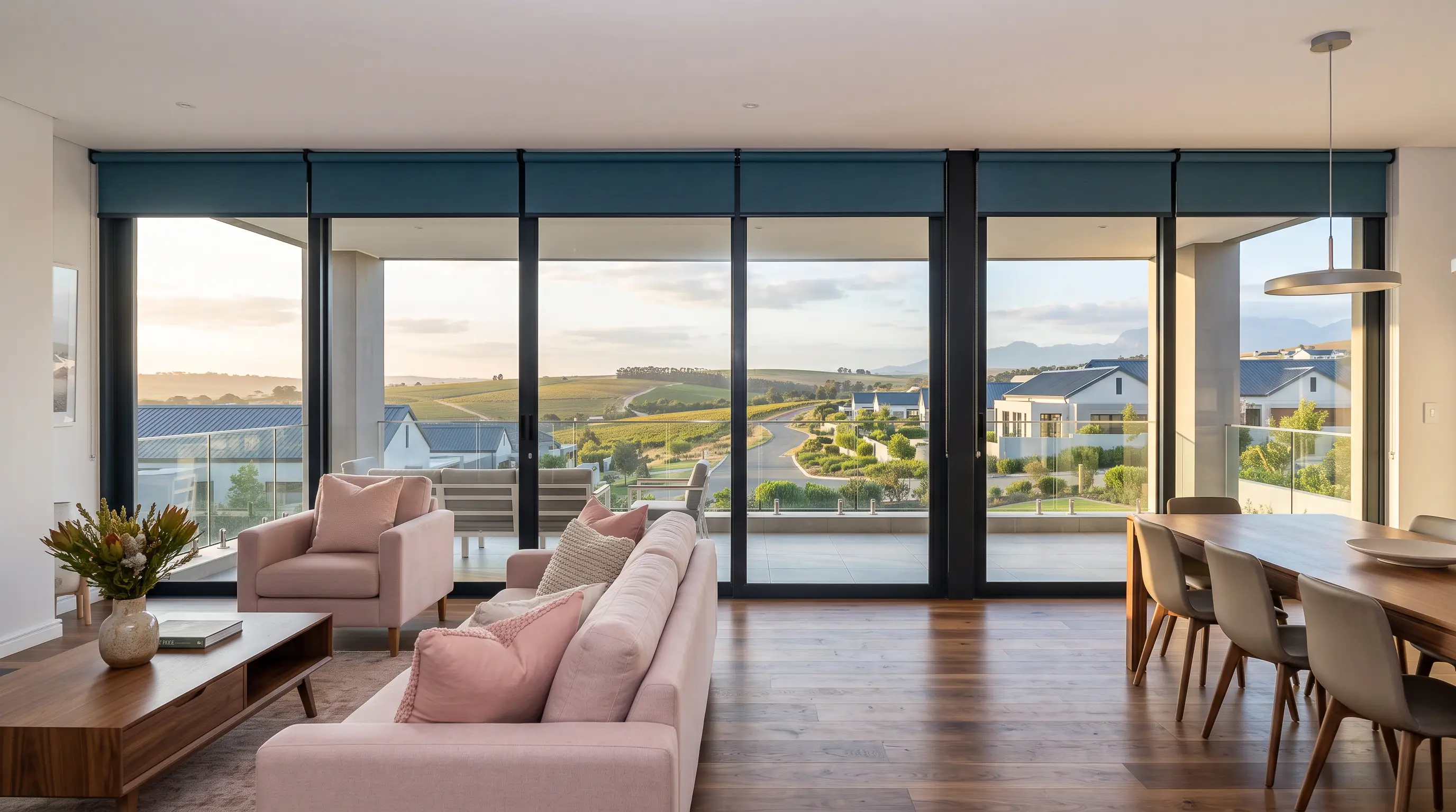 Modern estate home in Durbanville Hills with motorised blinds fitted to large windows